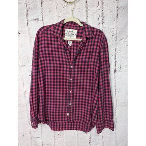 Frank & Eileen Barry Cotton Pink Navy Gingham Print Button Down Shirt L Large